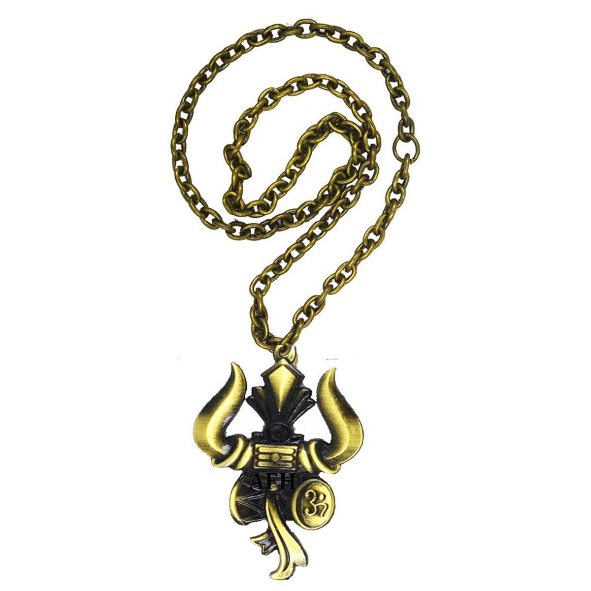AFH Antique Golden Quality Lord Shiva Trishul Damru Om Car Mirror Charm Decorative Hanging Ornament