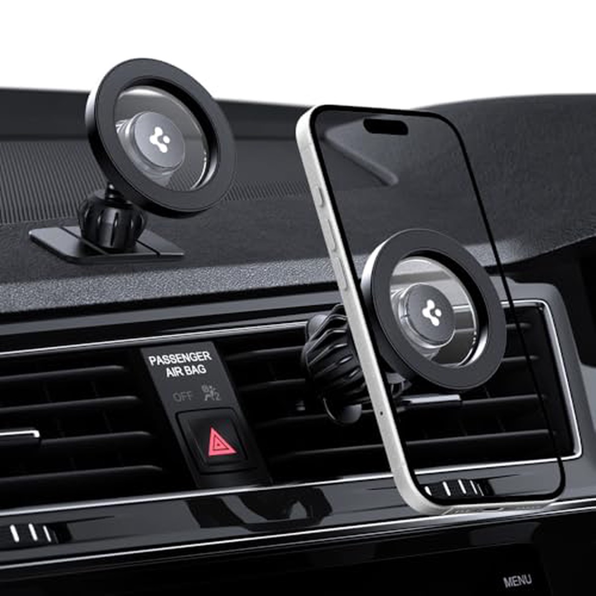 Spigen Magnetic Air Vent Car Mobile Holder [Super Strong Magnet] [Magsafe Ring Included][Extra Mini Dashboard Mount] For Iphone