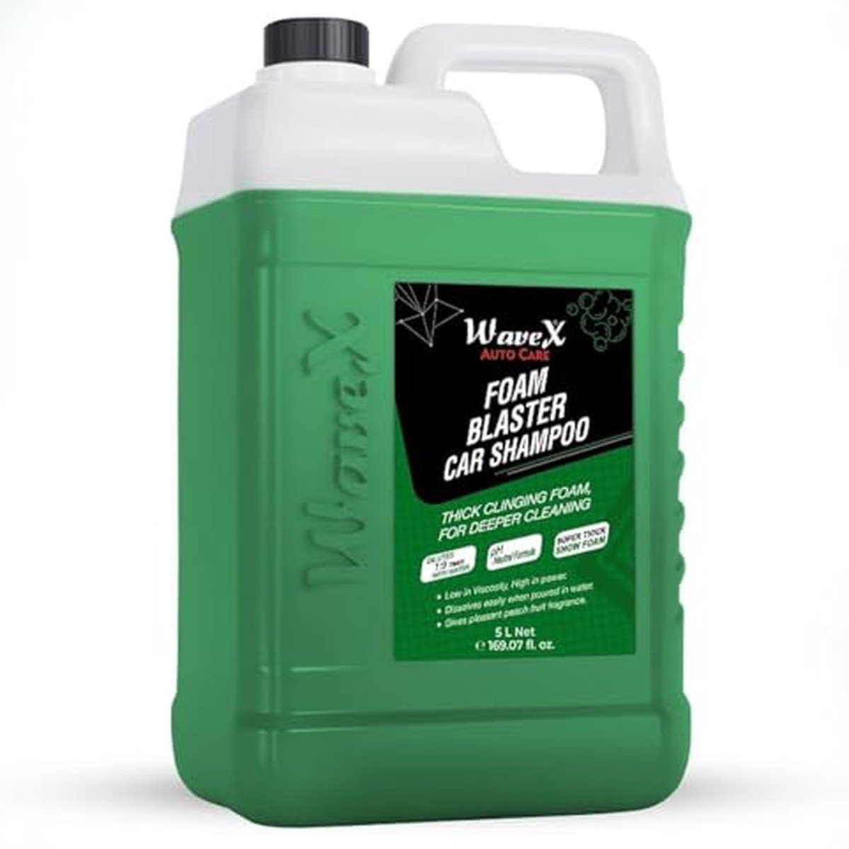 Wavex Foam Car Shampoo Concentrate 5Ltr Ph Neutral, Extreme Suds Snow White Foam, Highly Effective On Dust And Grime