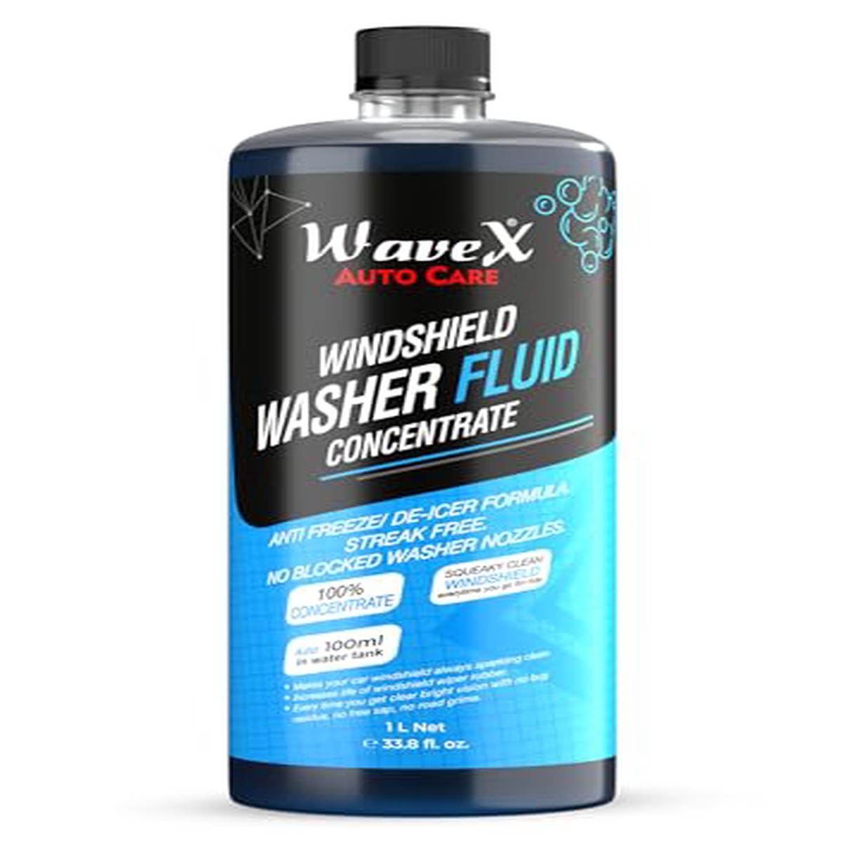 Wavex Windshield Washer Fluid For Car (1L) | Car Windshield Cleaner Concentrate | Lubricates Glass Cleaner Wiper, Prevents Scrat