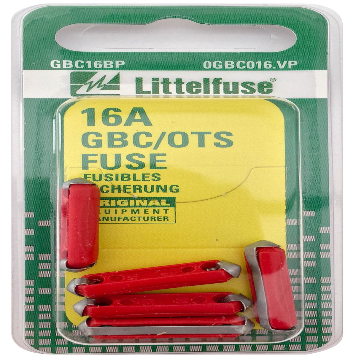 Littelfuse 0GBC016.VP GBC Ceramic 32 Volt 16 Amp Carded Fuse, (Pack of 5)
