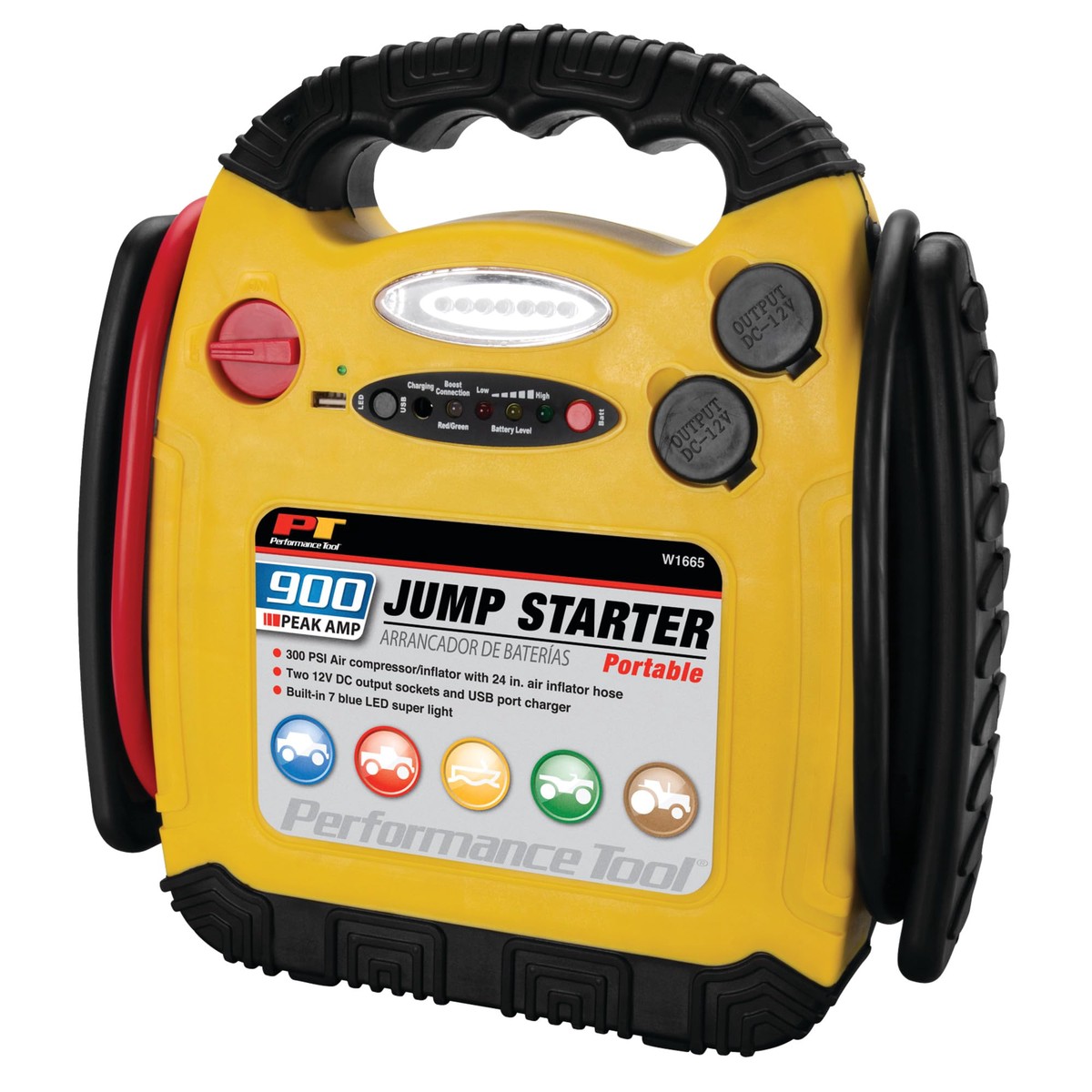 Performance Tool W1665 900 Amp Jump Starter, Inflator, Portable Power Unit
