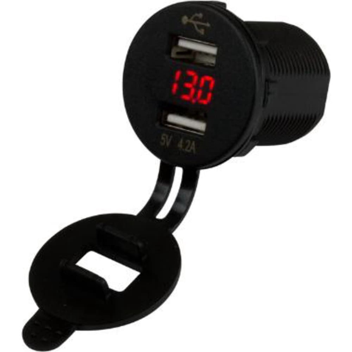 Sea-Dog 426517-1 Round Dual USB Socket/Voltmeter with Hidden Display