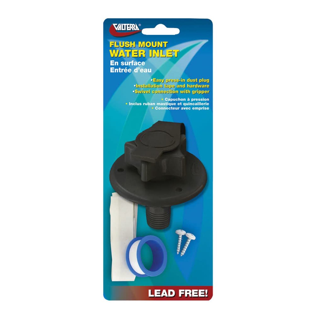 VALTERRA A01-0168BKVP Flush-Mount Water Inlet - MPT, 2-3/4 Flange, Black (Carded)