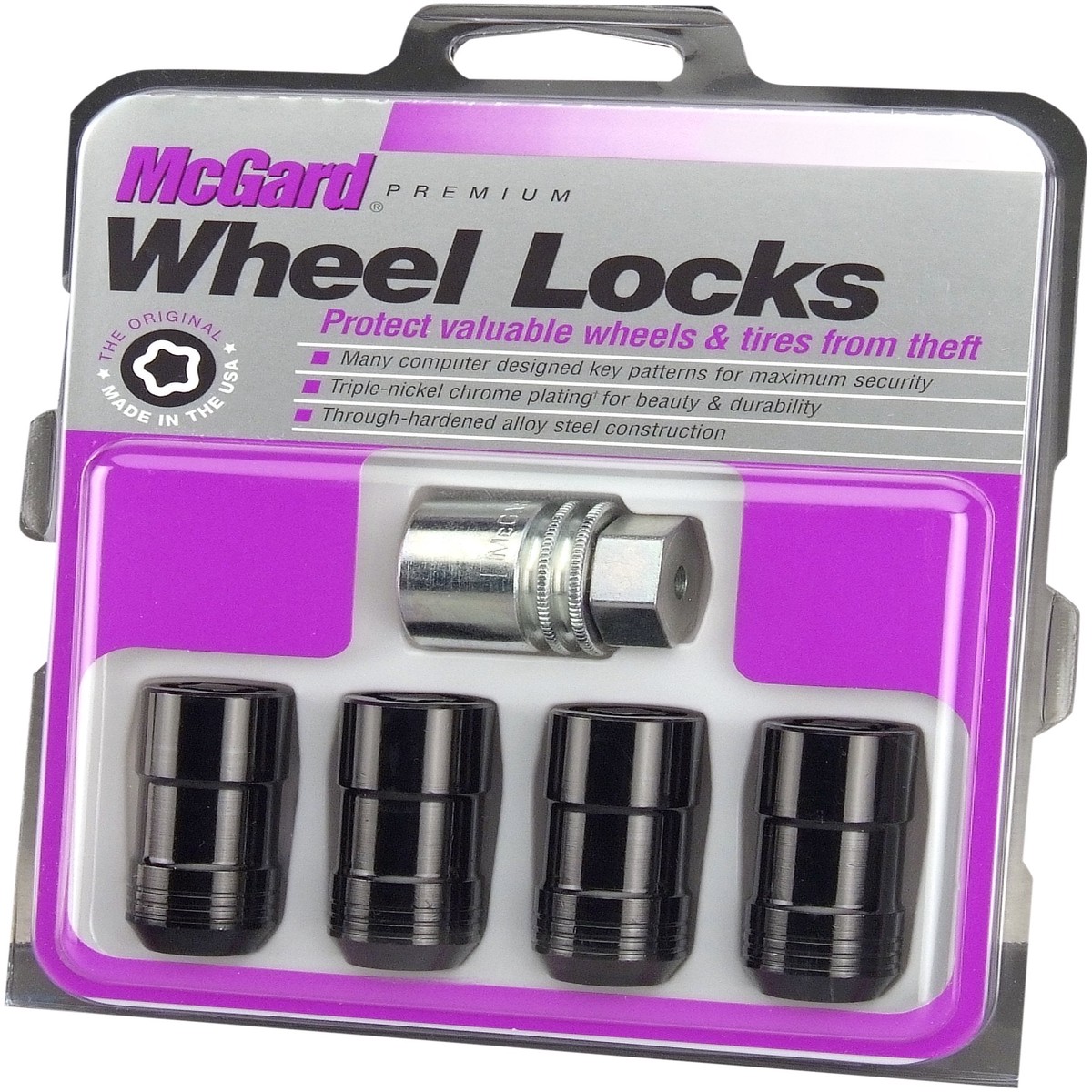 McGard 24220 Black Cone Seat Wheel Locks (1.5 x 7.5 x 6) inches Thread Size - Set of 4