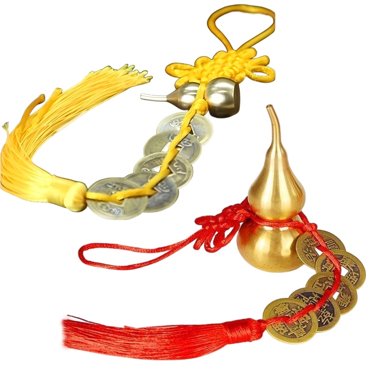 Feng Shui Coins Made of Connected 5 Fortune Coins with Chinese Knot Hope Can Bring Good Luck Safty Healthy and Success.(1PCS red