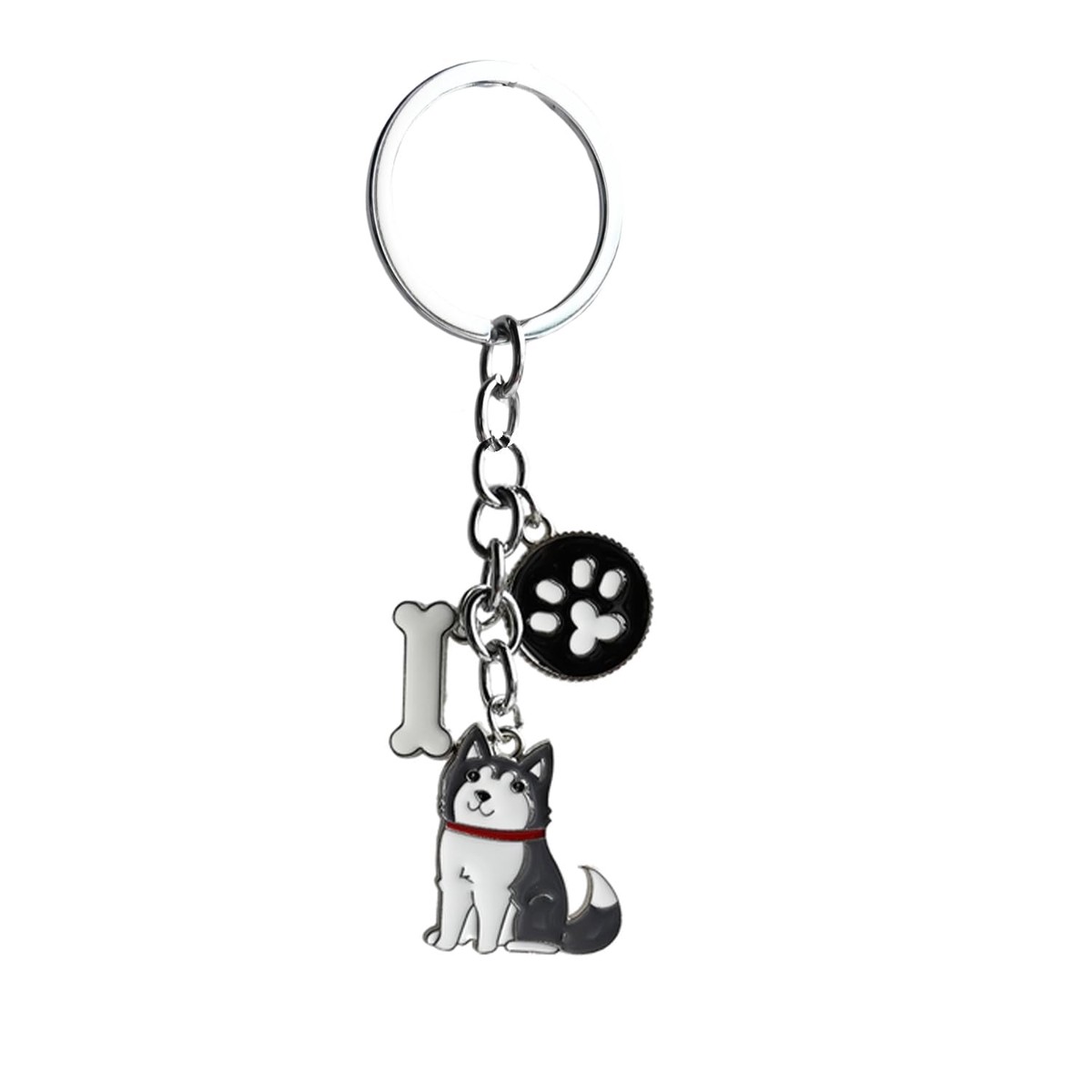 Harikaji Dog Keychain ring, Cool Cute Pet Dog Keyring Bag Charm Mini Metal Key Ring Keyfob (Gray Husky)