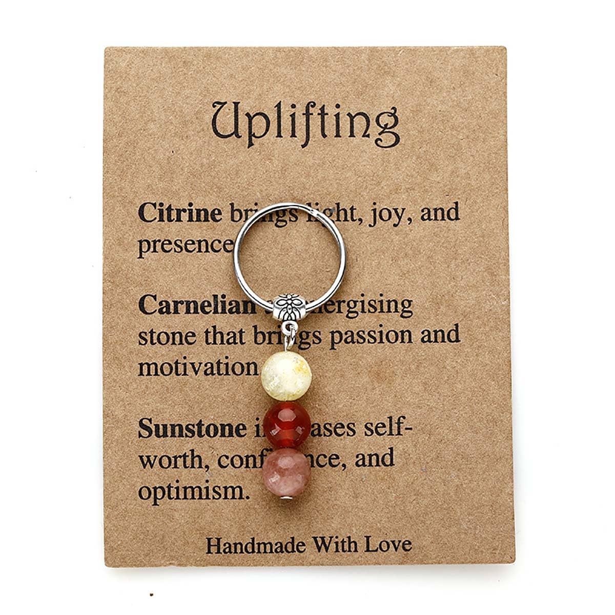 oasymala Crystal Keychain for Men & Women - Natural Stone Beads, Stainless Steel, Thoughtful Gift with Symbolic Meaning (Uplifti