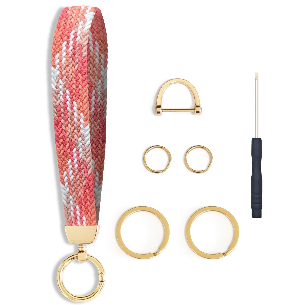 SUYIYANG Keychain Wristlet, Stretchy Key Chains Women Cute with 4 Keyrings & D Ring, Wrist Lanyard for Car Keys Chain - Pink