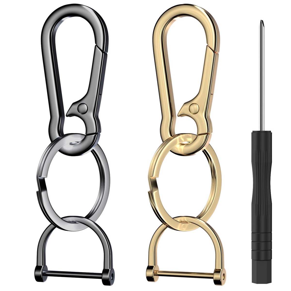 2 Pack Keychain Rings for Car Keys, Car Accessories Metal Key Chain Holder with Detachable D-Ring, Carabiner Keychain Hook, Key