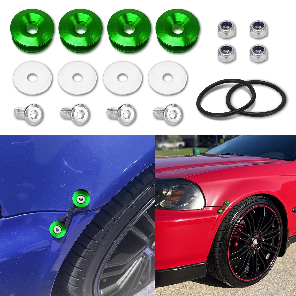 ASUBHA 4PCS Bumper Quick Release Kit, Bumper Holder, Trunk Fenders Hatch Lids Fasteners with Washer and Stainless Steel Screws,