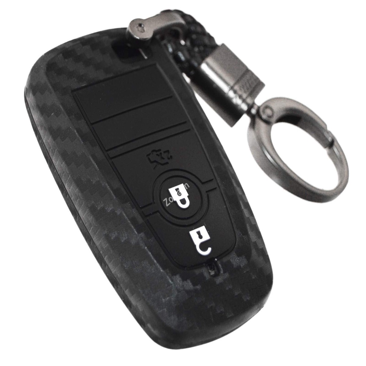 Carbon Silicone Key Fob Cover Protector with Keychain for Ford F150 Mustang Explorer Expedition Escape Edge Bronco Transit Maver