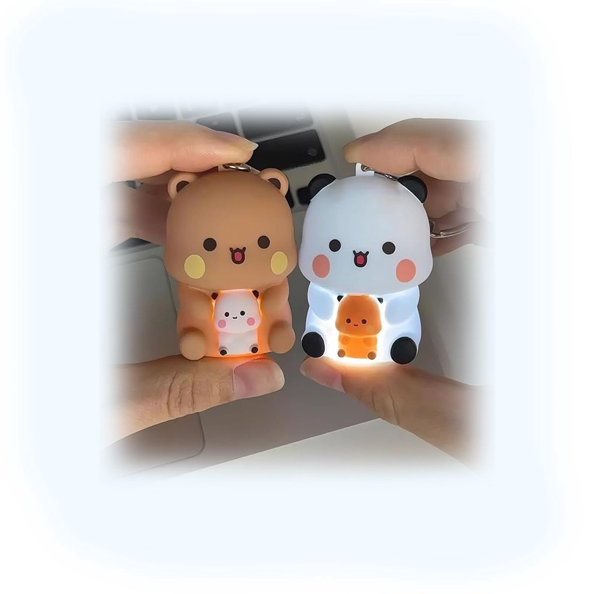 Z-oneMart 2PCS Cute Keychains BuBu Dudu, Mini Kawaii Cartoon Statue Bears Panda Figurine Key Chains for Women Girl Car Purse Bac