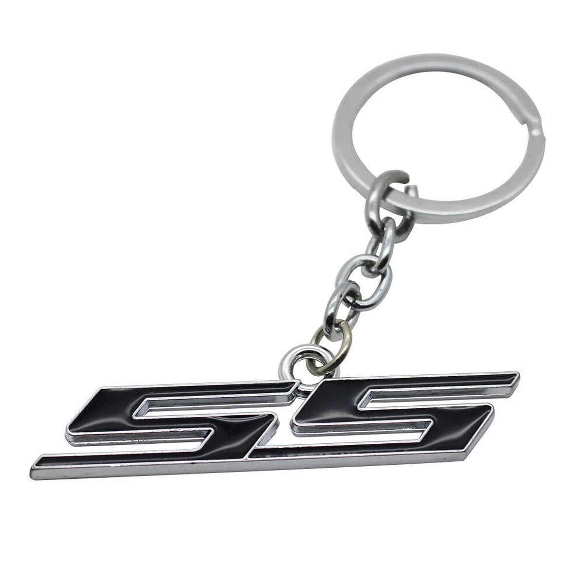 Aimoll 1pc Chrome Finish Super Sport SS Key Chain Replacement for Ring Keychain for Chevrolet Chevy (Chrome Black)
