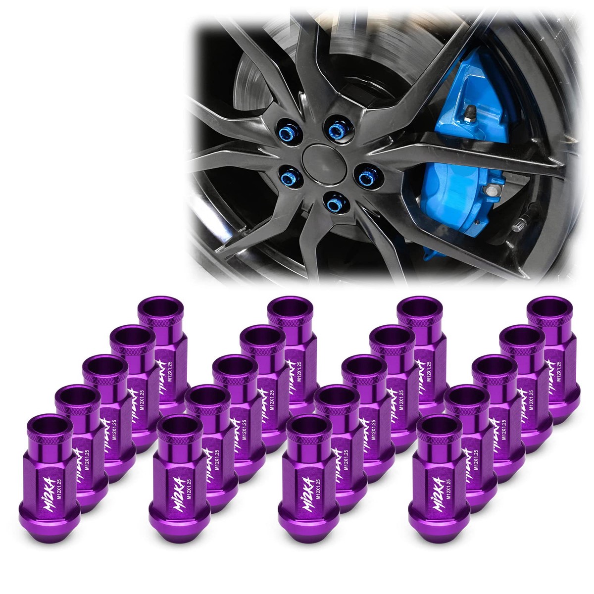 Purple 20 PCS M12x1.25 Lug Nuts Short 50mm Tuner Open End Aluminum Wheels Rims Cap WN01