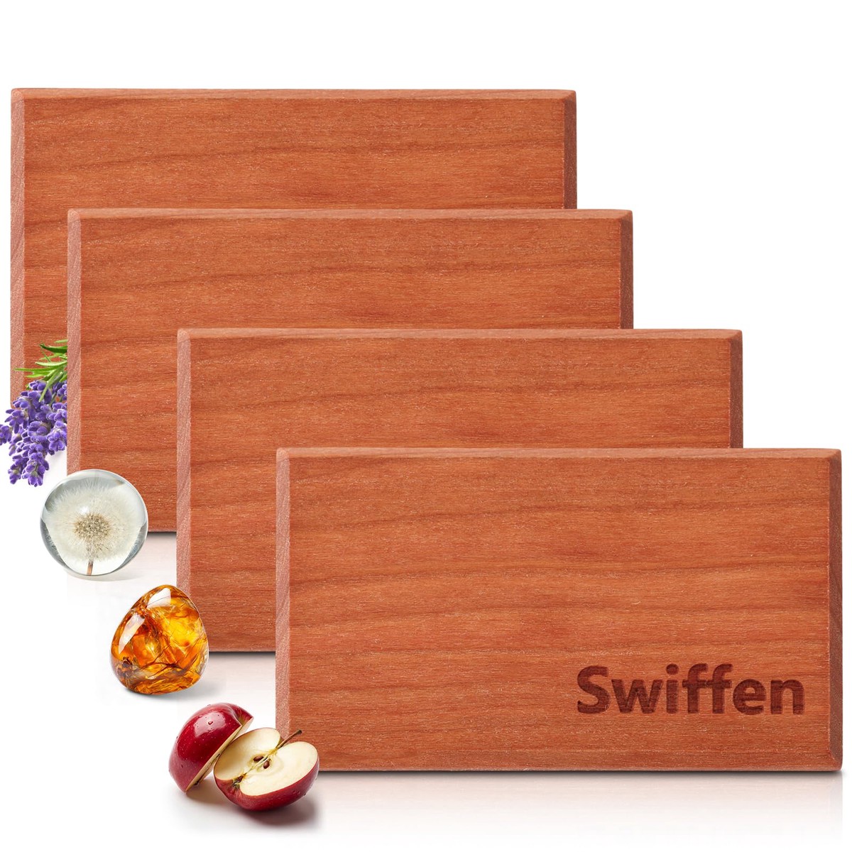 Swiffen 4 Pcs Car Air Freshener Refill Bulk Wooden Air Freshener Car Odor Eliminator, Amber, Tectona Grandis, Coconut, Grove Sce
