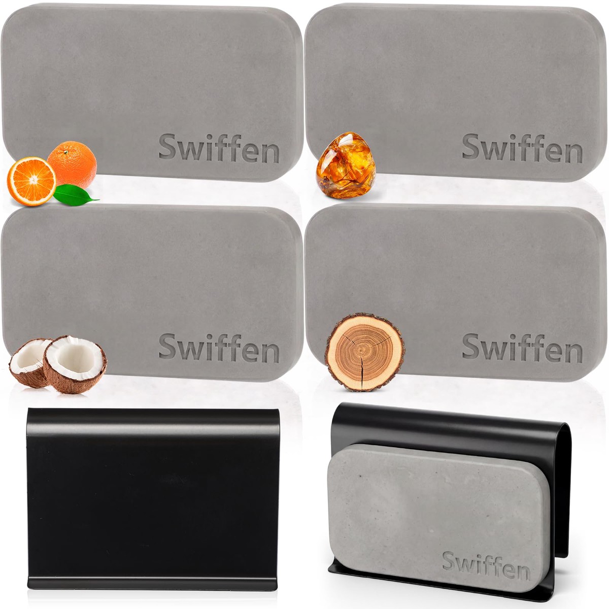 Swiffen 4 Pcs Car Air Freshener Set Stone Air Freshener Vehicle Scent Diffuser Car Odor Eliminator, 4 Long Lasting Scents Amber