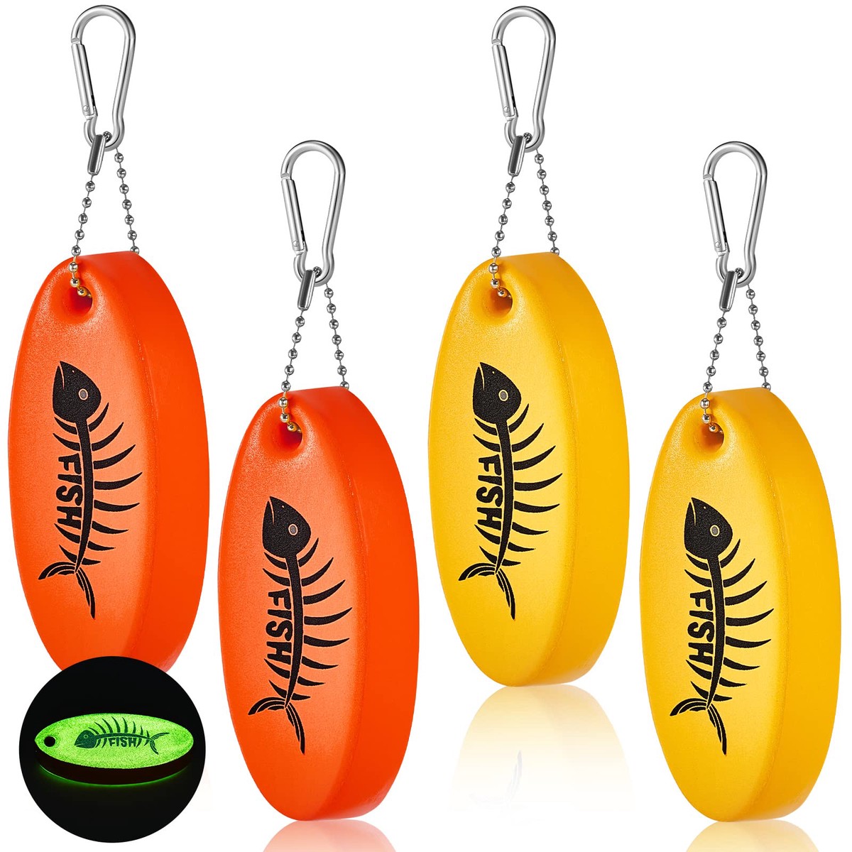 Yaomiao 4 Pcs Floating Keychain Oval Shaped Foam Floating Key Ring Glow in The Dark Foam Float Key Chain for Golf Cart Boating F
