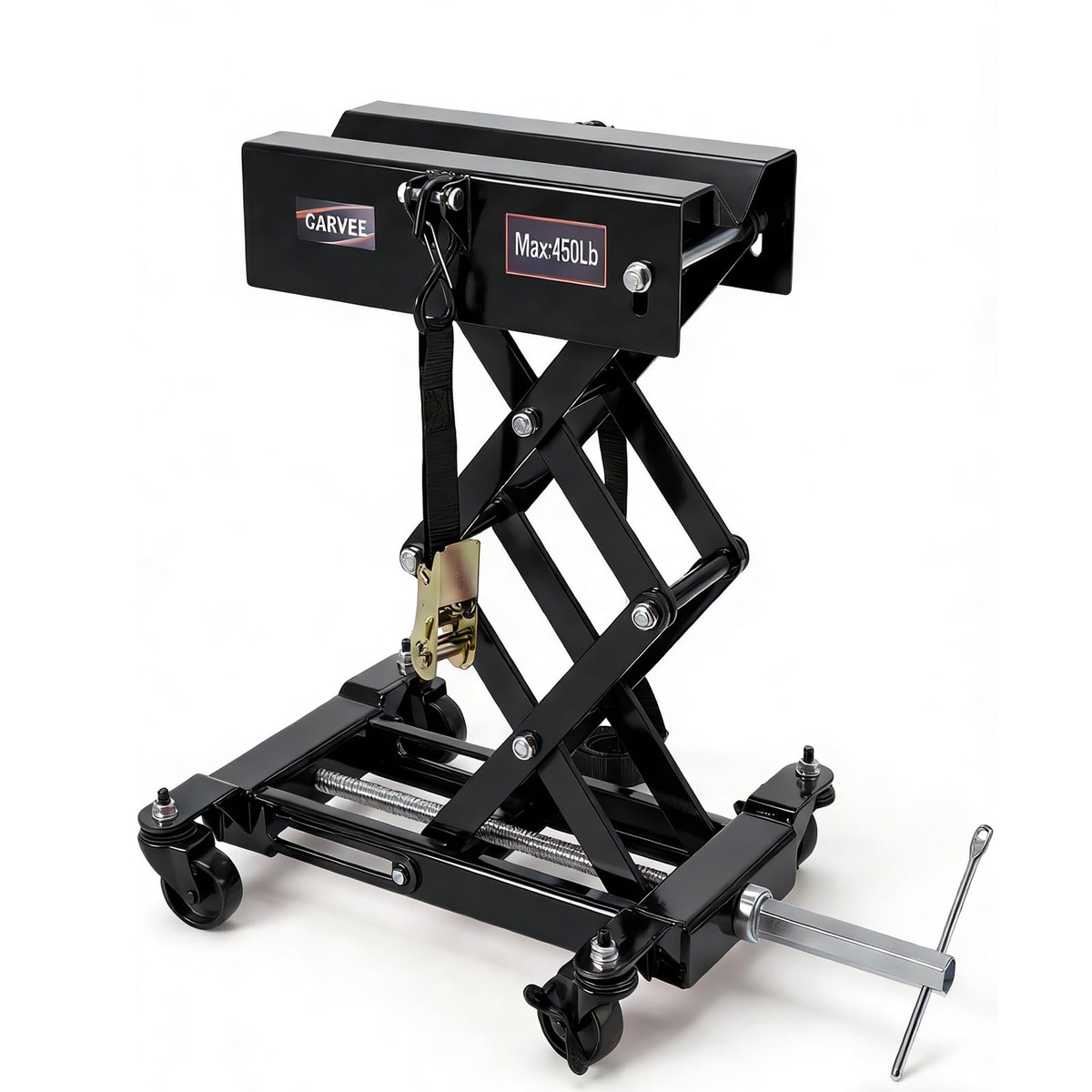 450 LBS Low Profile Transmission Jack, Heavy-Duty Auto Repair Lift 7-23 Inch Range with Safety Straps & 4 Swivel Wheels for Vehi