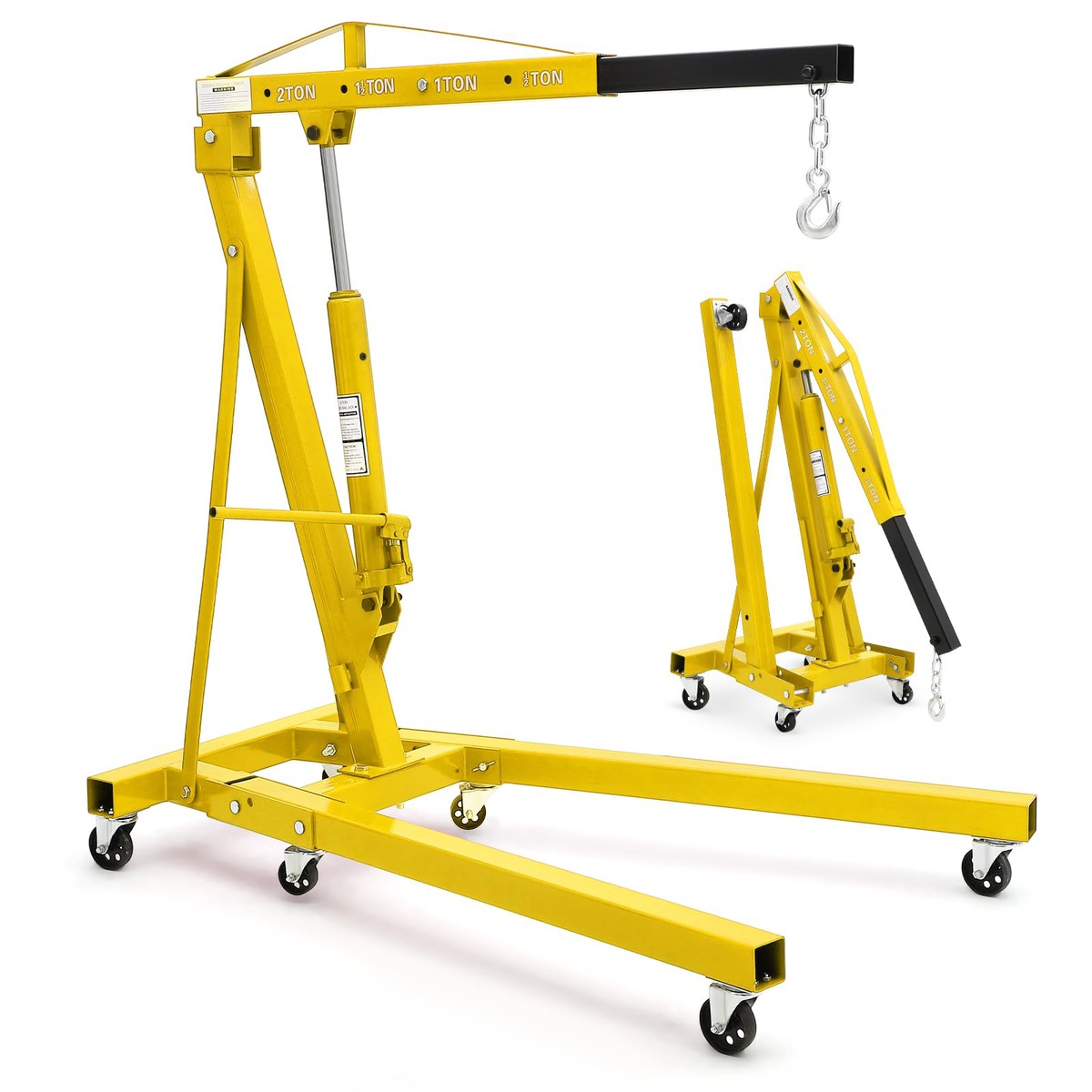 GarveeTech 2 Ton Hydraulic Engine Hoist, 4400 LBS Folding Picker Hoist, 6 Casters and Lever Heavy-Duty Hoists for Garage Auto Re