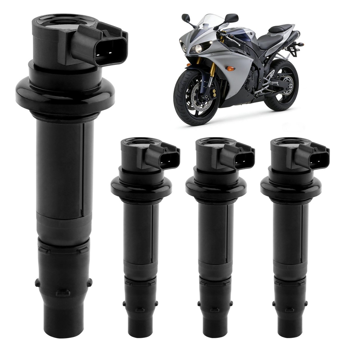 Ignition Coil Packs (4pcs), Compatible with Yamaha 2003-2007 YZF R6, 2002-2006 YZF R1, 2006-2009 YZF R6S, 2006-2014 FZ1 & More,