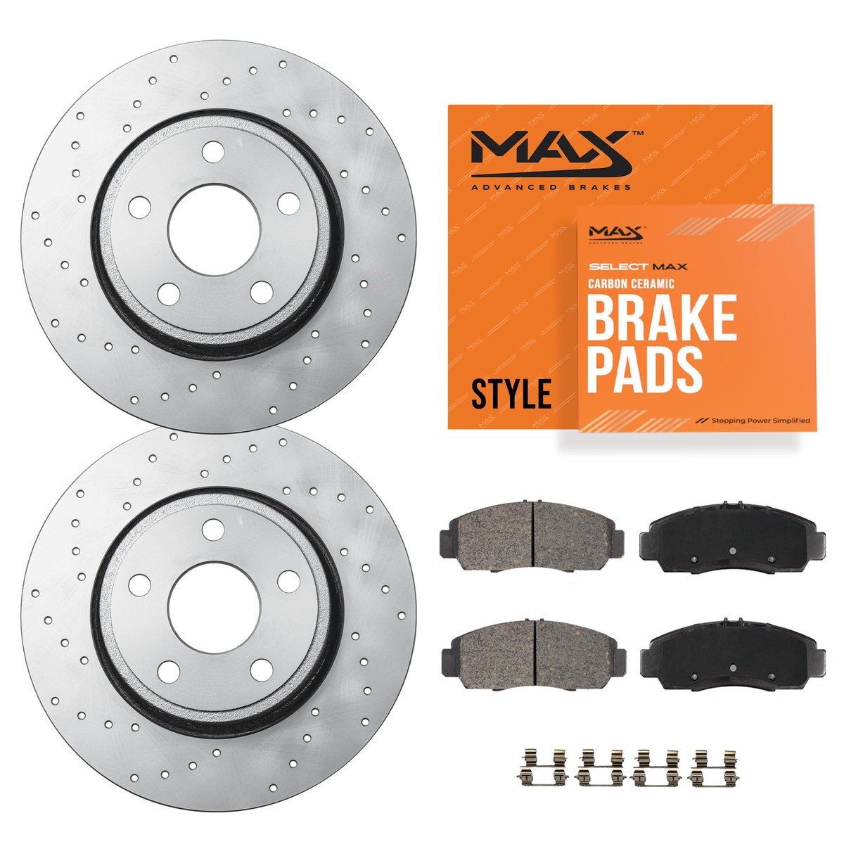 Max Advanced Brakes Front Brake Kit Compatible With 2021 Nissan Rogue Replacement Cross Drilled Disc Brake Rotors and Ceramic Br