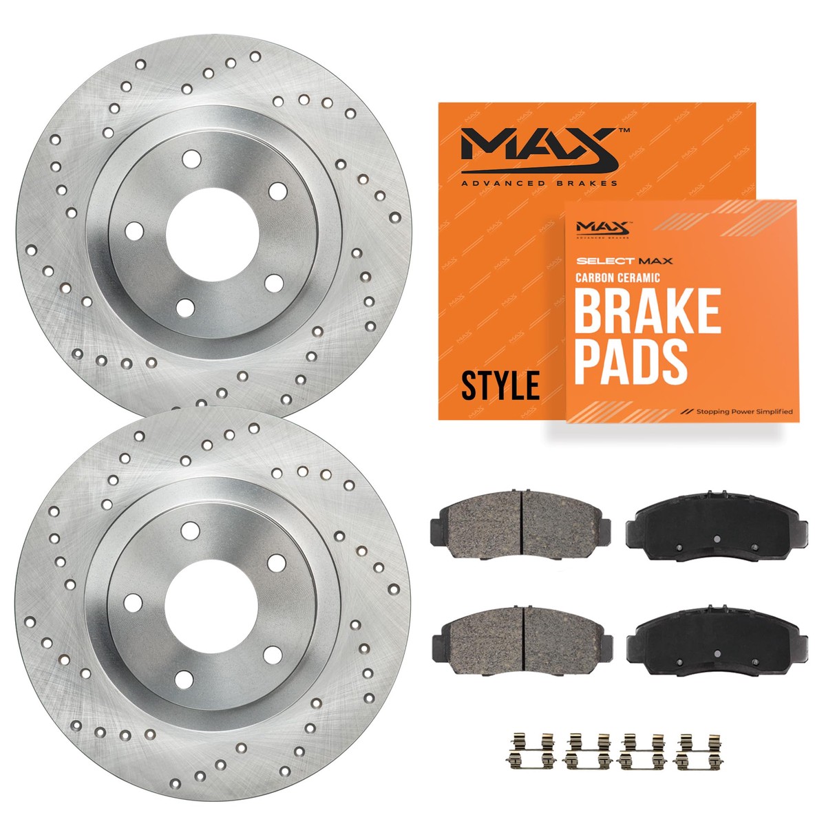 MAX Advanced Brakes - Rear Brake Kit For 2015-2020 Ford F-150 (w/Manual Parking Brake, 6 Lugs)| Carbon Ceramic Brake and Rotor K
