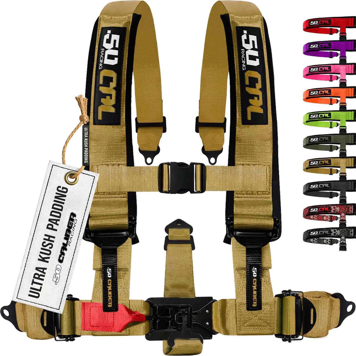 1pc 5 Point Harness for Bucket Seat, Quick Release, 10 Color Options, Racing Harness, Race Car, Off Road, UTV, RZR (Baja Gold 5p