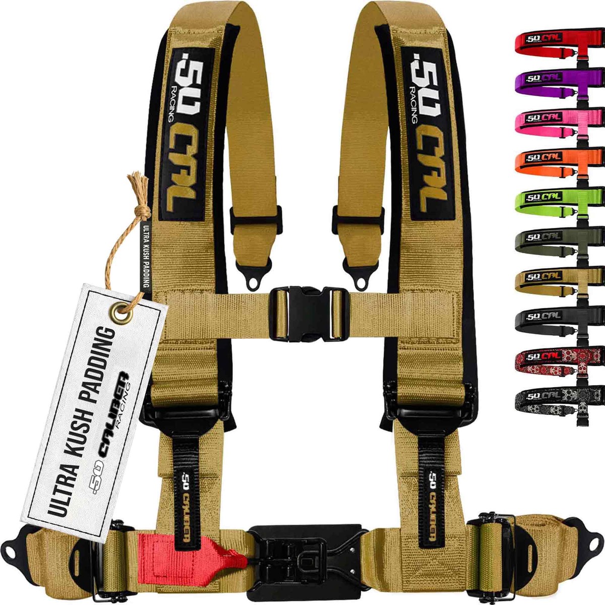 1pc Gold 4 Point Harness for Bucket Seat, 2in Belt, Quick Release, 10 Color Options, Racing Harness UTV RZR Car [6302]