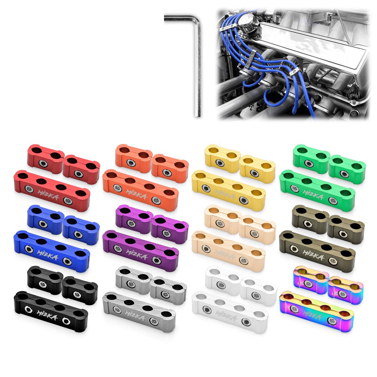 3Pcs Blue Aluminum Engine Spark Plug Wire Separator Divider Organizer Clamp Kit