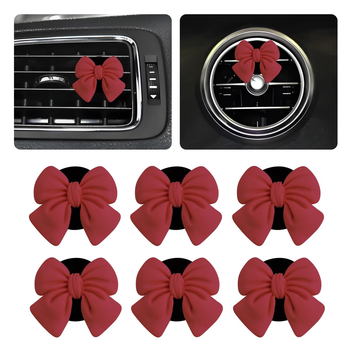 6PCS Red Bow Car Vent Clips,Cute and Stylish Cars Air Vents Clips Car Decor for Vertical or Horizontal Vent Grills,Aesthetic Stu