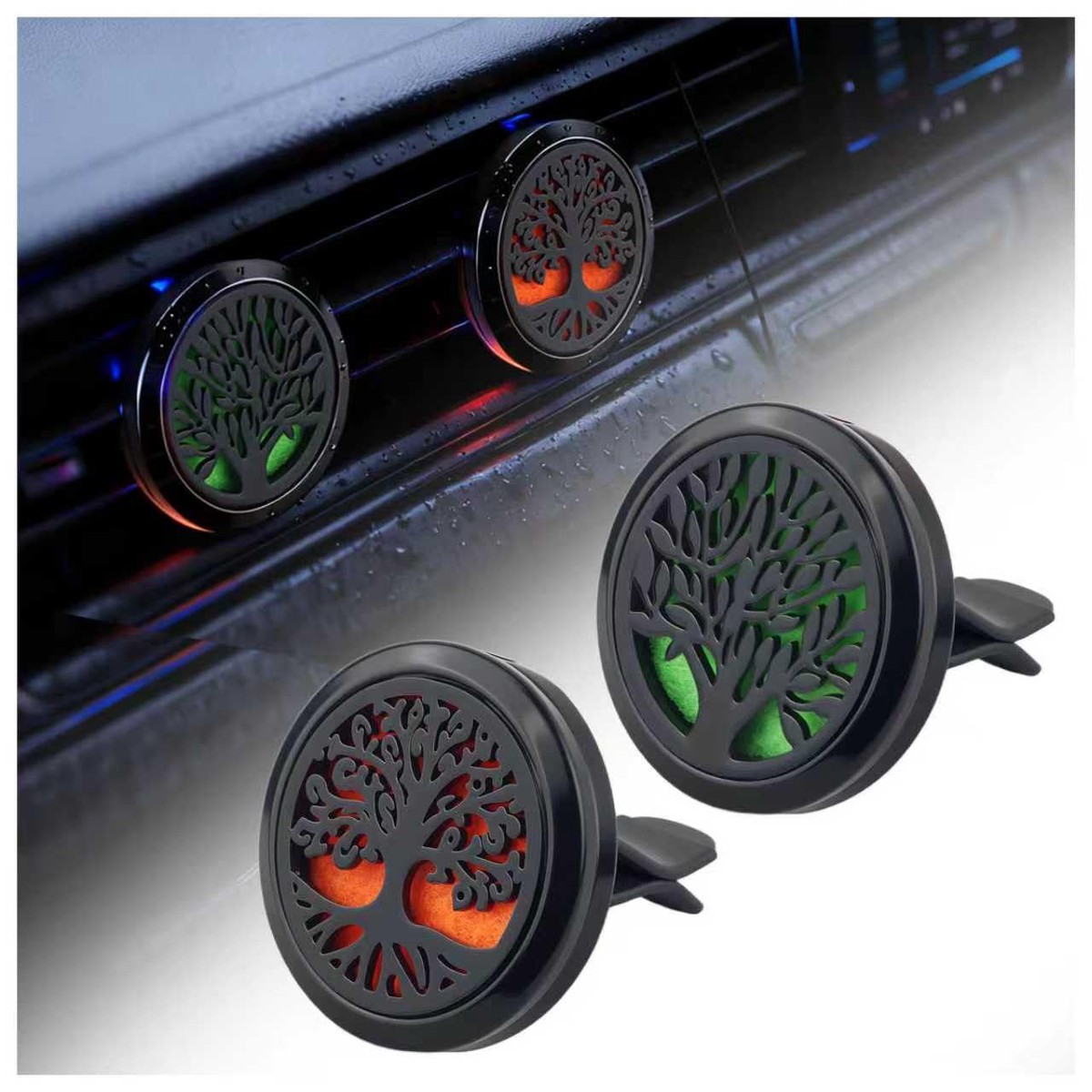 2PCS 30mm Tree of Life Car Essential Oil Diffuser Vent Clip,Stainless Steel Car Diffusers for Essential Oils as Decoration with