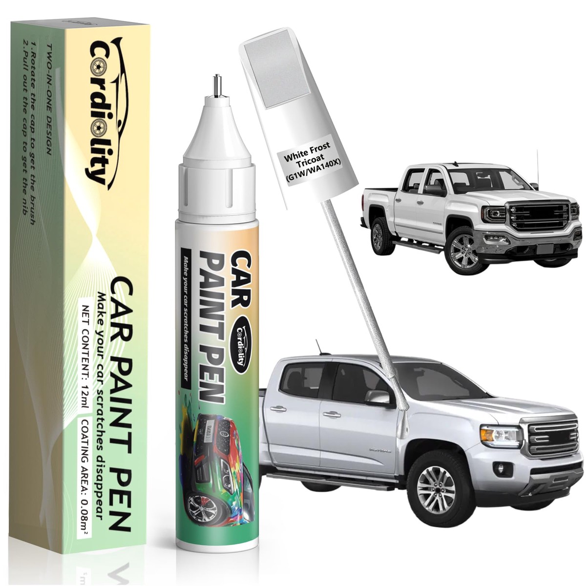 White Frost Tricoat(G1W/WA140X) Touch Up Paint Pen for GMC,Car Paint Scratch Repair Pen Quick and Easy Fix Auto Paint Scratch