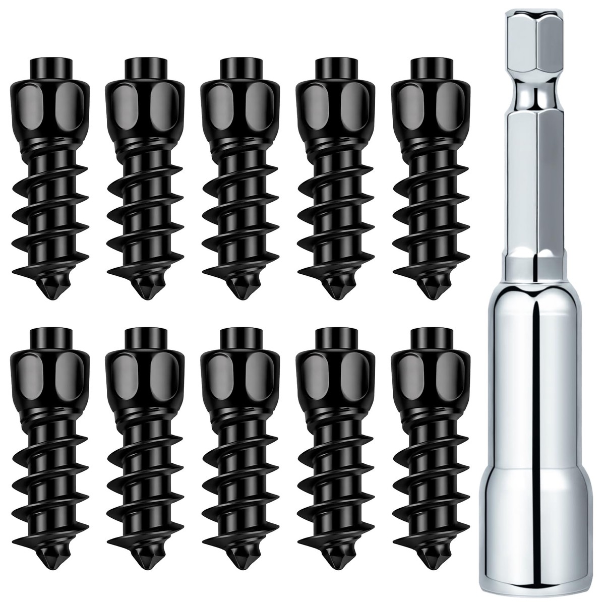 Frienda 400 Pcs Snow Carbide Screw Tire Studs Black 4 x 9 mm Wheel Tyre Snow Spike Trim Screw in Tire Studs with Installation To