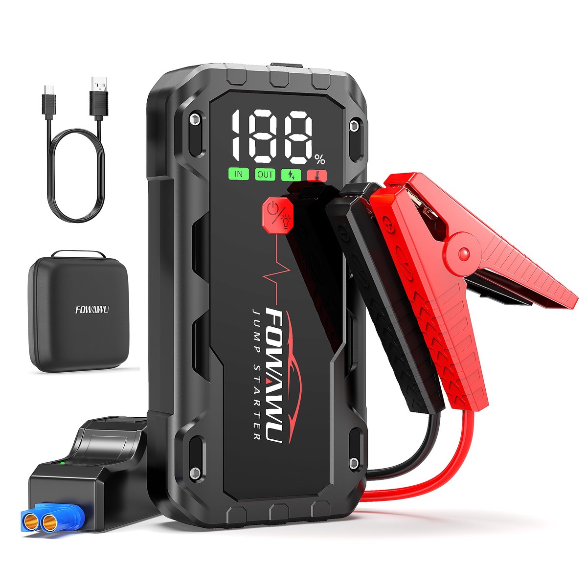 FOWAWU 26800 mAh 7000 A Peak Jump Starter for 12 V Vehicles (12 L Petrol / 10 L Diesel) and Moto, Car Battery Jump Starter Power