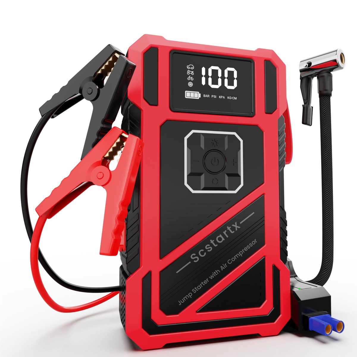 Scstartx 3000A Peak Car Jump Starter with 150PSI Air Compressor - Smart Jump Cable, LED Flashlight & USB Charger, 12V Emergency