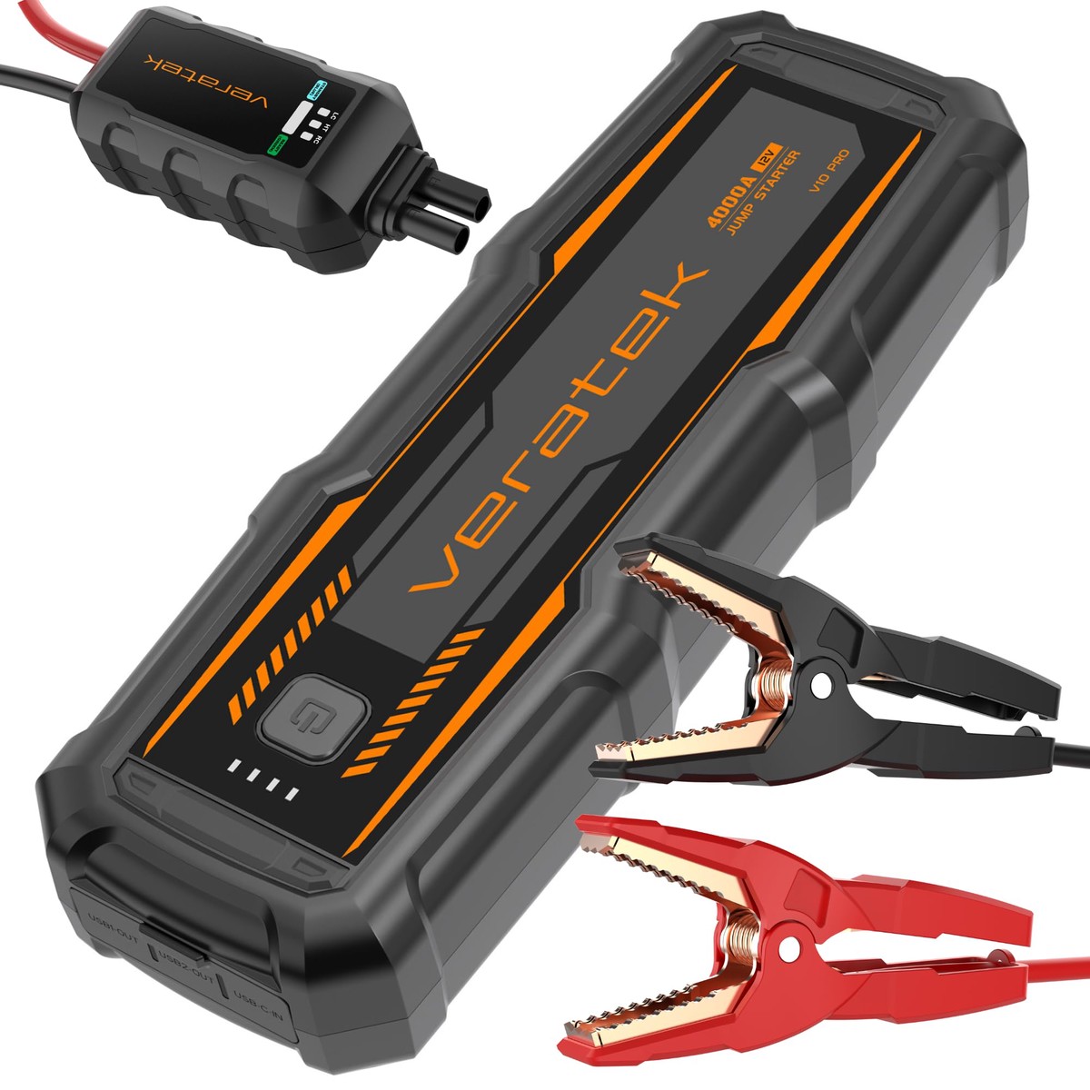 ReelCharge - Veratek V10 Pro 4000A Car Battery Jump Starter Portable (10.0L Gas & 8.0L Diesel) - 12V Lithium Battery Booster Pac