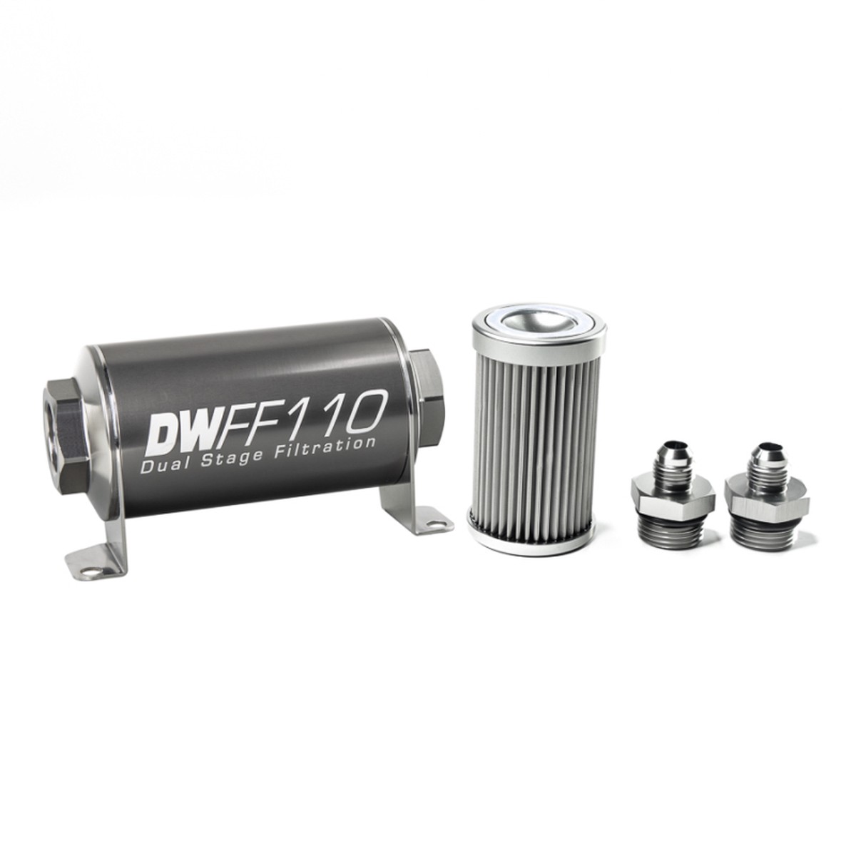 DeatschWerks Stainless Steel 6AN 10-Micron Inline Fuel Filter Housing Kit (110mm)